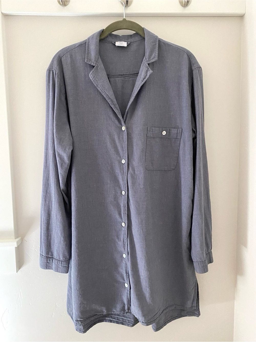 Restoration Hardware RH Heathered Cotton Cashmere Lounge Sleep Shirt Button Up L